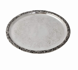 Salver  13.5" Engraved English Silver Plate c.1900