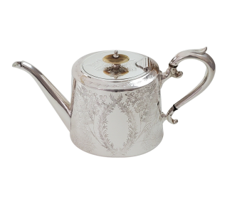 Oval Fern Leaf engraved Tea Pot English Silver Plate c.1870