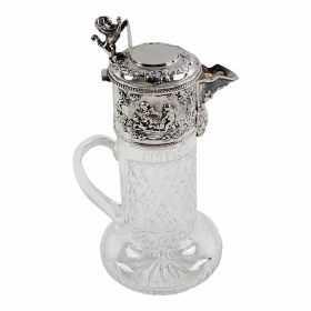 Claret Jug w/Lion on Lid, Cut Crystal 11.5'H/ 32oz