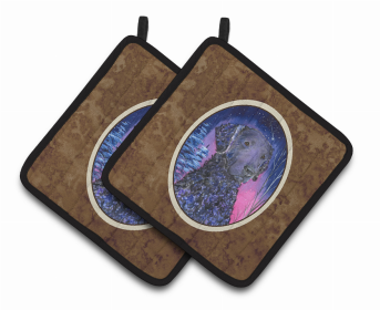 Starry Night Curly Coated Retriever Pair of Pot Holders