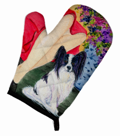 Lady with her Papillon Oven Mitt