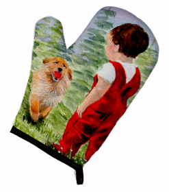 Oven Mitt w/ Little Boy with his  Golden Retriever