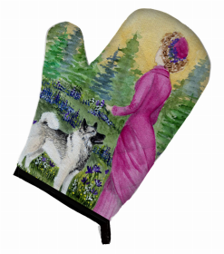 Lady with her Norwegian Elkhound Oven Mitt