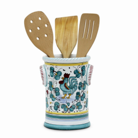 ORVIETO ROOSTER: Utensil Holder (Color: Green, size: 5.5 DIAM. X 7.5 HIGH (Dimensions measured in Inches))