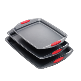 Bakeware Cookie Sheets with Handles Grip (Color: Dark Grey with Red heat handles)