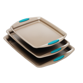 Bakeware Cookie Sheets with Handles Grip (Color: Gold with Red blue heat handles)