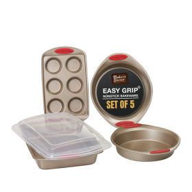 Baker's Secret Bakeware Sets - Baking Pans Set with Grip (Color: Gold with Red heat handles)