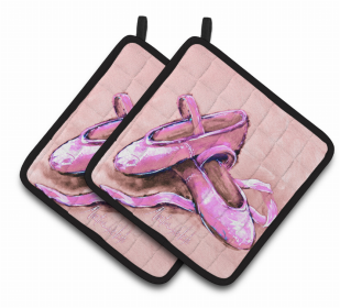 Ballet Pair of Pot Holders (Color: Ballet Shoes Pink, size: 7.5 x 7.5)