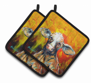 Cow Pair of Pot Holders (Color: Happy Cow, size: 7.5 x 7.5)