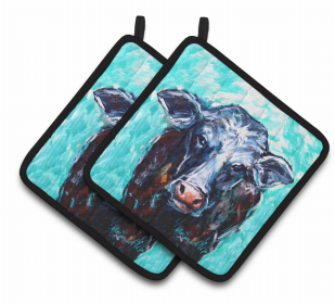 Cow Pair of Pot Holders (Color: Moo Cow, size: 7.5 x 7.5)