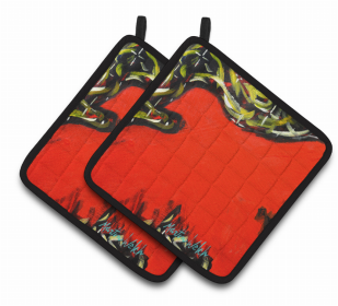 Crow Pair of Pot Holders (Color: Scared Crow, size: 7.5 x 7.5)