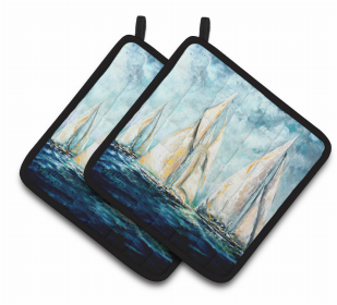 Sailboats Pair of Pot Holders (Color: Sailboats Last Mile, size: 7.5 x 7.5)