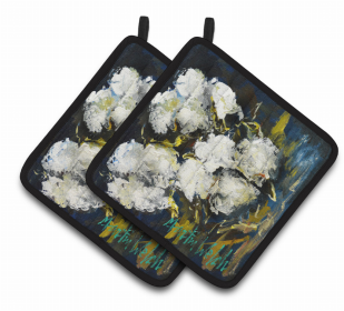 That Cotton Flower Pair of Pot Holders (Color: Three Boll Cotton, size: 7.5 x 7.5)