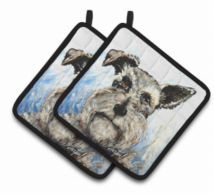 Dog Pair of Pot Holders (Color: Schnauzer Whiter Beard, size: 7.5 x 7.5)