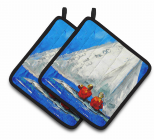 Sailboats Pair of Pot Holders (Color: Sailboat Two's Company, size: 7.5 x 7.5)