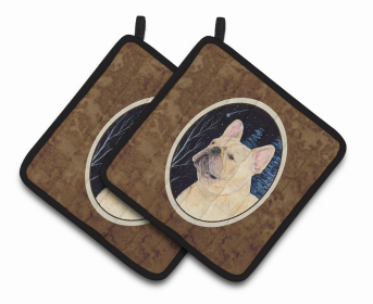 Starry Night French Bulldog Pair of Pot Holders (size: 7.5 x 7.5)