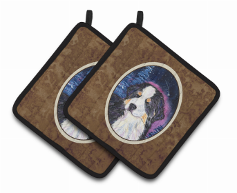 Starry Night Bernese Mountain Dog Pair of Pot Holders (size: 7.5 x 7.5)