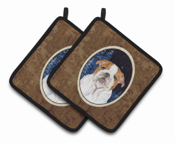 Starry Night English Bulldog Pair of Pot Holders (size: 7.5 x 7.5)