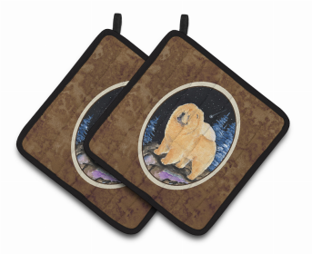 Starry Night Chow Chow Pair of Pot Holders (size: 7.5 x 7.5)