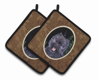 Starry Night Cairn Terrier Pair of Pot Holders (size: 7.5 x 7.5)