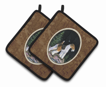 sStarry Night Fox Terrier Pair of Pot Holders (size: 7.5 x 7.5)