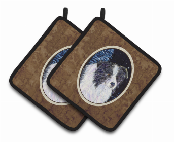 Starry Night Border Collie Pair of Pot Holders (size: 7.5 x 7.5)