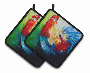 Rooster Pair of Pot Holders (Color: Rooster Chief Big Feathers, size: 7.5 x 7.5)