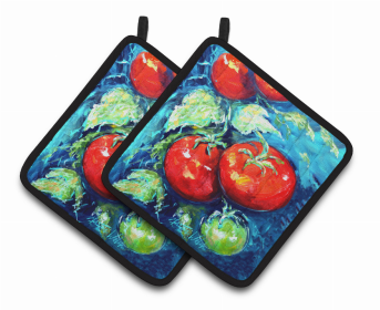 Tomato Pair of Pot Holders (Color: Vegetables - Tomatoes on the vine, size: 7.5 x 7.5)