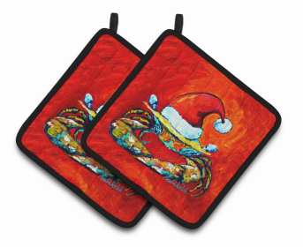 Crab Pair of Pot Holders (Color: Crab in Santa Hat Santa Claws, size: 7.5 x 7.5)