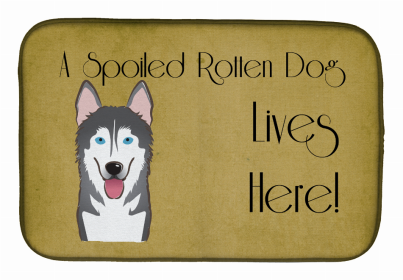 Spoiled Dog Lives Here Dish Drying Mat (Color: Alaskan Malamute, size: 14 x 21)