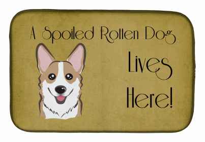 Spoiled Dog Lives Here Dish Drying Mat (Color: Corgi - Sable, size: 14 x 21)