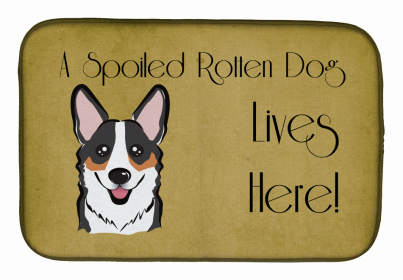 Spoiled Dog Lives Here Dish Drying Mat (Color: Corgi - Tricolor, size: 14 x 21)