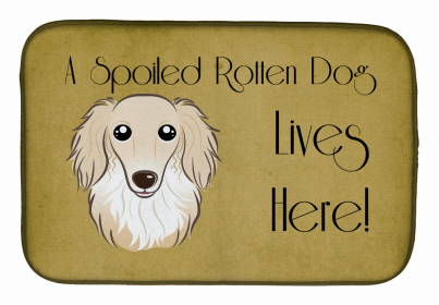 Spoiled Dog Lives Here Dish Drying Mat (Color: Dachshund - Longhair - Creme, size: 14 x 21)