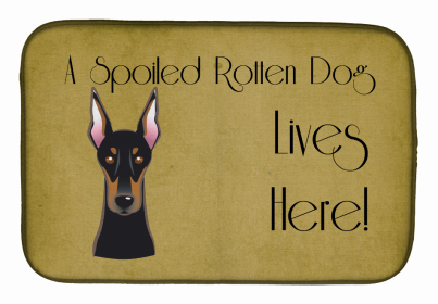 Spoiled Dog Lives Here Dish Drying Mat (Color: Doberman Pinscher, size: 14 x 21)