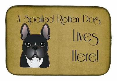 Spoiled Dog Lives Here Dish Drying Mat (Color: French Bulldog - Black, size: 14 x 21)