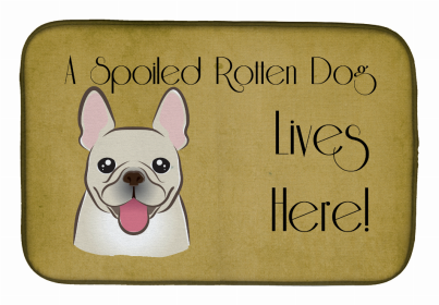 Spoiled Dog Lives Here Dish Drying Mat (Color: French Bulldog - Fawn, size: 14 x 21)