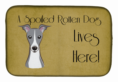 Spoiled Dog Lives Here Dish Drying Mat (Color: Italian Greyhound, size: 14 x 21)