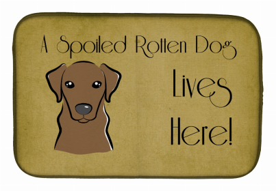 Spoiled Dog Lives Here Dish Drying Mat (Color: Labrador Retriever - Chocolate, size: 14 x 21)