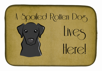 Spoiled Dog Lives Here Dish Drying Mat (Color: Labrador Retriever - Black, size: 14 x 21)