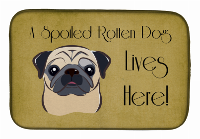 Spoiled Dog Lives Here Dish Drying Mat (Color: Pug - Fawn, size: 14 x 21)