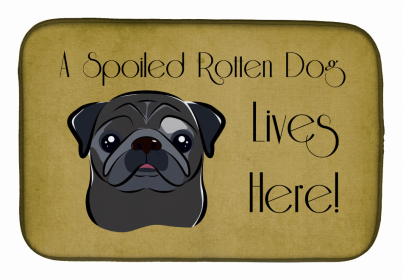 Spoiled Dog Lives Here Dish Drying Mat (Color: Pug - Black, size: 14 x 21)