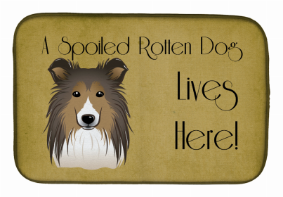 Spoiled Dog Lives Here Dish Drying Mat (Color: Sheltie, size: 14 x 21)