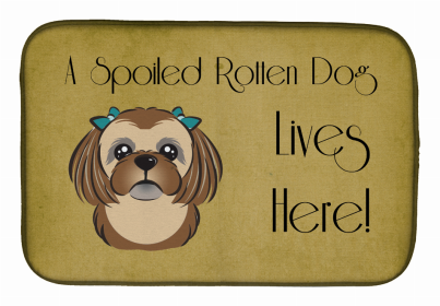 Spoiled Dog Lives Here Dish Drying Mat (Color: Shih Tzu - Chocolate, size: 14 x 21)