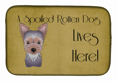 Spoiled Dog Lives Here Dish Drying Mat (Color: Yorkshire Terrier - Puppy, size: 14 x 21)