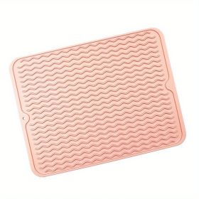 Silicone Dish Drying Mat With Water Collector Heat-resistant Table Placemat (Color: Apricot Pink)