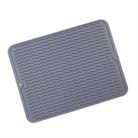 Silicone Dish Drying Mat With Water Collector Heat-resistant Table Placemat (Color: Dark Grey)