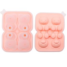 Cute Teddy Bear Ice Cube Making Mold For Refrigerator Ice Cube  To Make Frozen (Color: 4 Bear Ice Cubes - Pink)