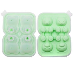 Cute Teddy Bear Ice Cube Making Mold For Refrigerator Ice Cube  To Make Frozen (Color: 4 Bear Ice Cubes - Green)