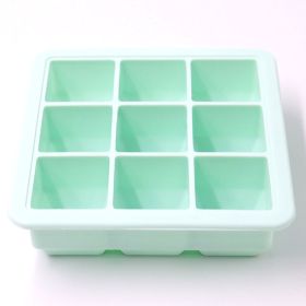 1pc Silicone Ice Tray; Food Grade Silicone Ice Cube Ice Box With Lid; Ice Mold For Complementary Food (Color: 9 Ice Trays With Lid-Mint Green)