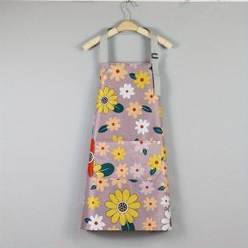 Oil-proof And Waterproof Apron; Floral Pattern Kitchen Cooking Apron With Pocket (Color: Pink)